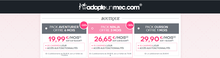 adopteunmec prix tarifs pack site internet