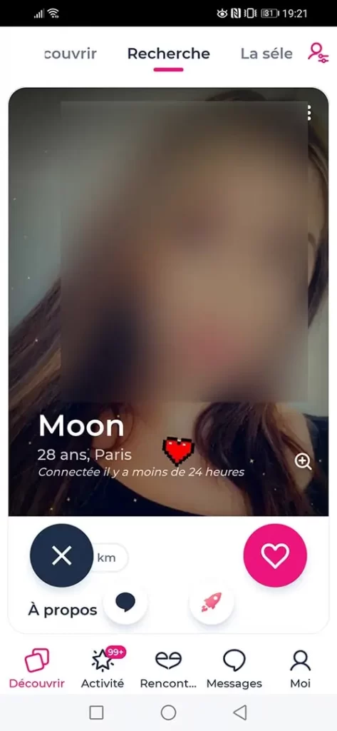 Onglet "Recherche" app Meetic